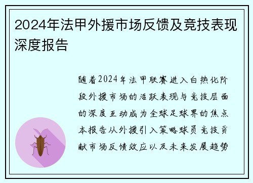 2024年法甲外援市场反馈及竞技表现深度报告